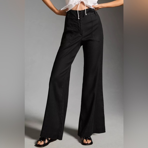 Anthropologie Pants - Maeve Anthropologie The Naomi Linen Wide-Leg Flare Pants in Black Size 6